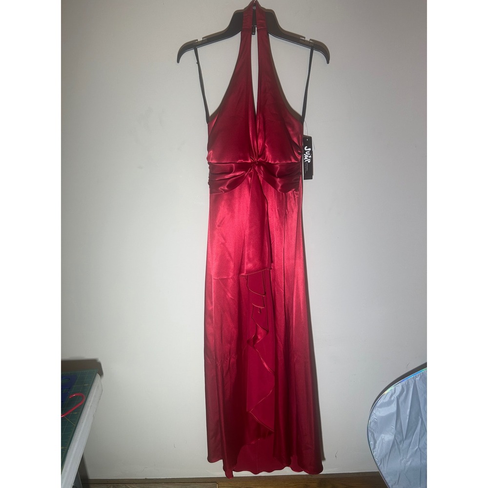 Jump Apparel Red Halter Neck Ruched Gown Formal Evening Dressβ Size 7/8 New Tags